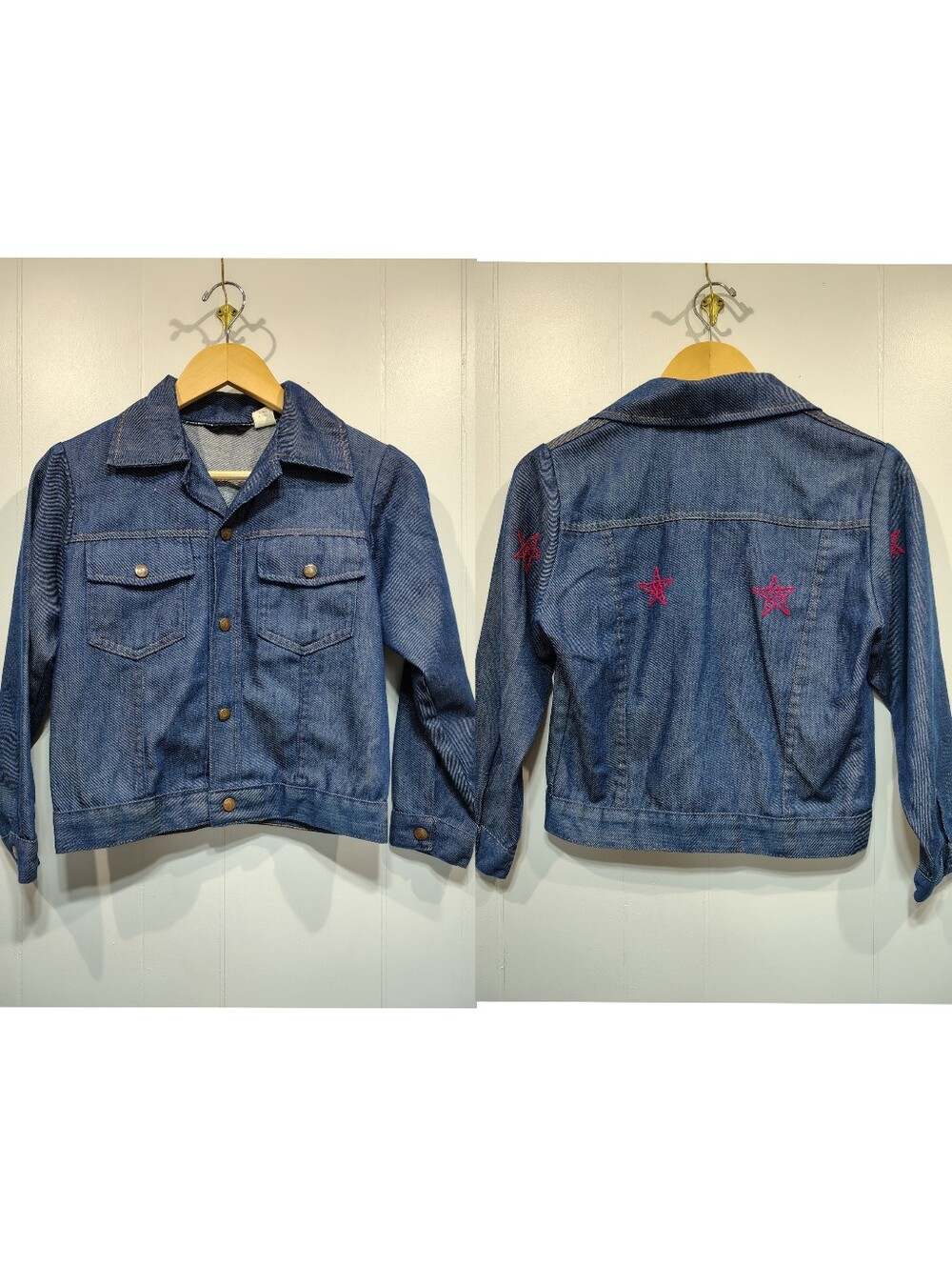 Vintage 1970s Big Smith Custom Red Star Embroidered Denim Trucker Jacket